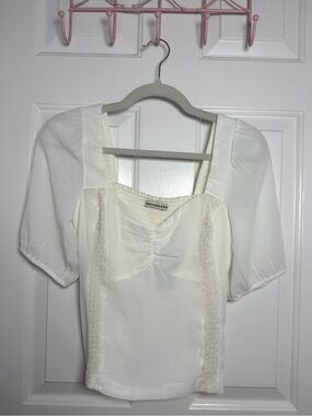 Abercrombie & Fitch Ivory Lace-Trim Square Neck Blouse